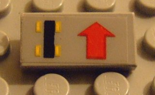 Lego Tile 1 x 2 with Car, Red Straight Arrow Pattern Right (Sticker) - Set 8082 / Light Gray