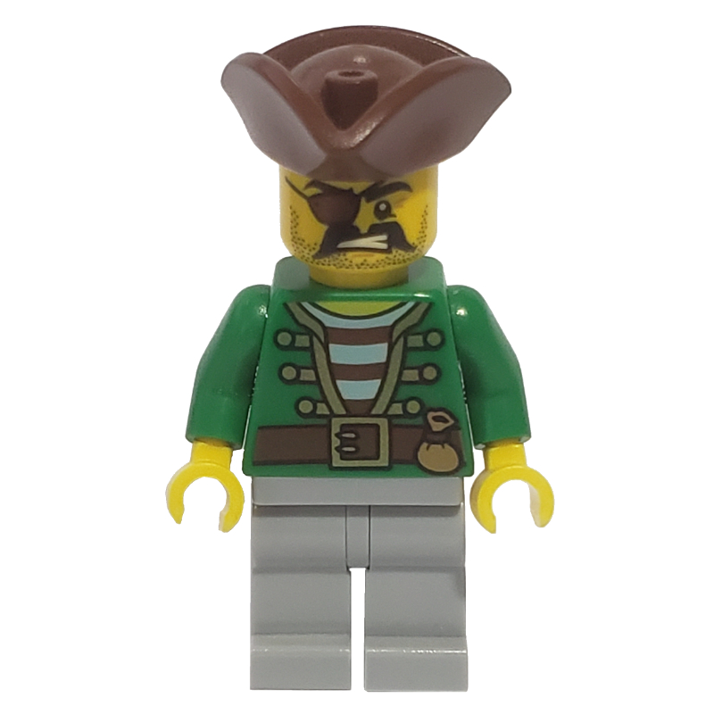 Lego Pirate - Green Jacket, Light Bluish Grey Legs, Brown Tricorne