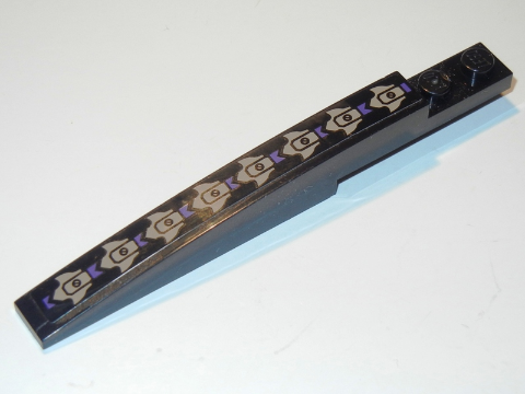 Lego Slope, Curved 10 x 1 with Dark Tan and Dark Purple Pattern (Sticker) - Set 70746 / Black