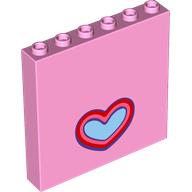 Lego Panel 1 x 6 x 5 with Red Heart-Shaped Mirror Print / Bright Pink