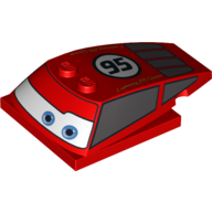 Lego Brick Wedged, Curved 6 x 4 x 1 1/3 with 4 x 4 Base with Blue Eyes, Windows and '95' Print (Lightning McQueen) / Red