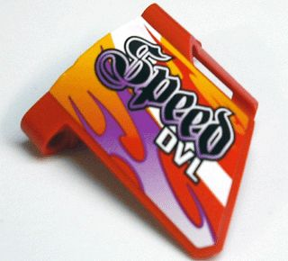 Lego Technic, Panel Fairing #23 Large Short, Small Hole, Side B with 'Speed DVL' Pattern (Sticker) - Set 8136 / Red