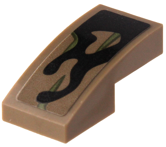 Lego Slope, Curved 2 x 1 x 2/3 with Olive Green Vines and Black Splotch Pattern (Sticker) - Set 76249