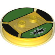 Lego Function Brick Round 4 x 4 x 2/3 with 2 Studs and "BAM" on Bright Light Blue Background Print