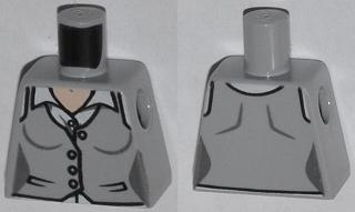 Lego Torso Female Vest with Buttons and White Shirt Pattern / Light Bluish Gray
