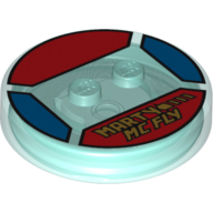 Lego Function Brick Round 4 x 4 x 2/3 with 2 Studs and Yellow 'MARTY MC FLY' Print / Trans-Light Blue