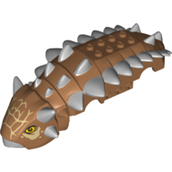 Lego Animal Body Part, Dinosaur, Ankylosaurus Body, Top Half with Silver Spikes, Tan Bridle print / Medium Nougat