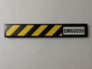 Lego Tile 1 x 6 with 'DM60059' and Black and Yellow Danger Stripes Pattern (Sticker) - Set 60059