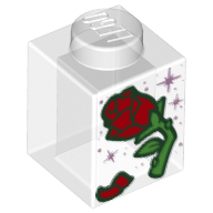 Lego Brick 1 x 1 with Red Rose Print / Trans-Clear