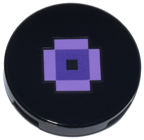Lego Tile, Round 2 x 2 with Bottom Stud Holder with Pixelated Medium Lavender Rectangles and Dark Purple Square Pattern (Minecraft Music Disc / Record)
