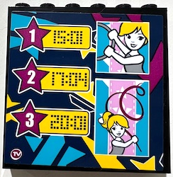 Lego Panel 1 x 6 x 5 with TV Screen with 3 Magenta Stars and Times '15:01', '17:04', '20:01', and Friends Gymnasts Pattern (Sticker) - Set 41372