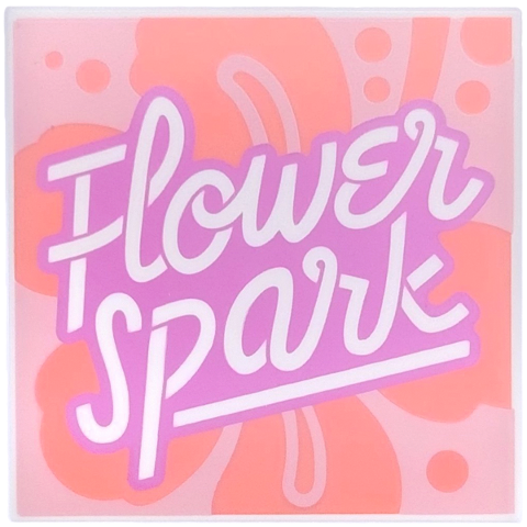 Lego Tile 4 x 4 with Medium Lavender Outlined 'Flower Spark', Coral Flower on Warm Pink Background Pattern
