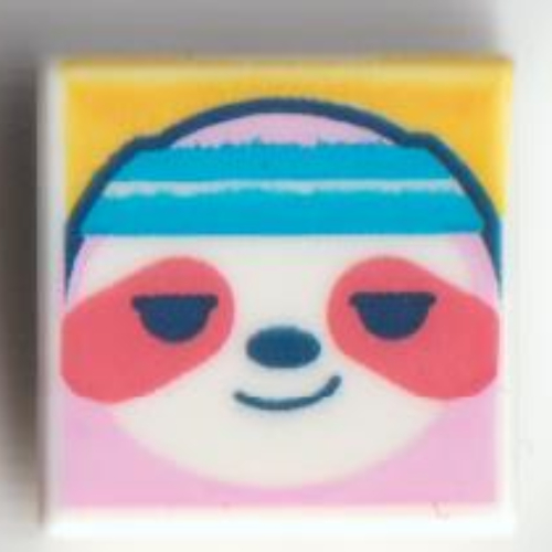 Lego Tile 1 x 1 with Coral Sloth with Dark Azure Headband on Bright Light Orange Background Print