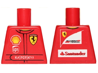 Lego Torso Racing Suit with Ferrari, Shell, UPS, and Kaspersky Logos on Front, Scuderia Ferrari and Santander Logos on Back Pattern (Stickers) / Red