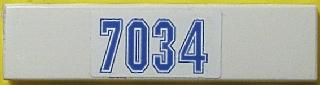 Lego Tile 1 x 4 with Blue '7034' Pattern (Sticker) - Set 7034 / White