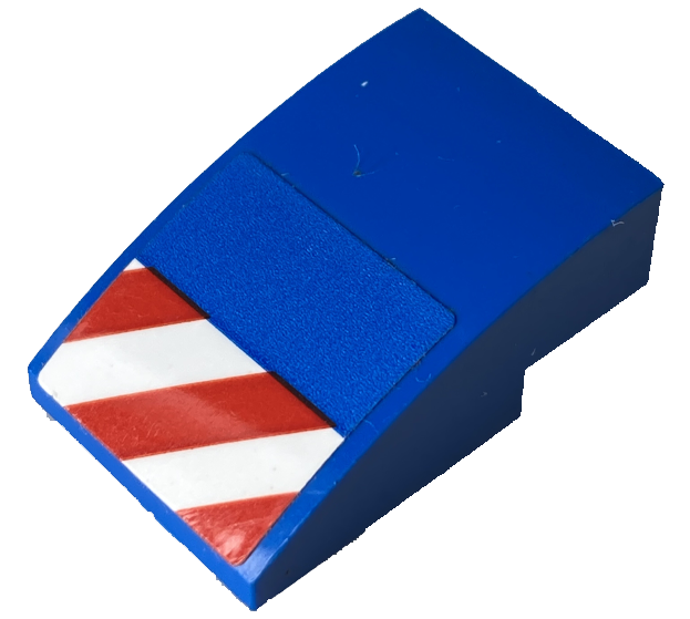 Lego Slope, Curved 3 x 2 with Red and White Danger Stripes Pattern Model Right Side (Sticker) - Set 60324 / Blue
