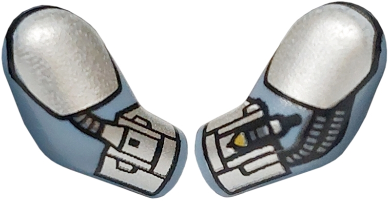 Lego Arm, (Matching Left and Right) Pair with Silver Shoulders, Armor Plates, Cuffs and Hoses Pattern / Sand Blue