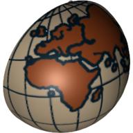 Lego Dome Hemisphere 2 x 2 with Cutout with Reddish Brown Europe, Africa, Asia, Australia Globe Print