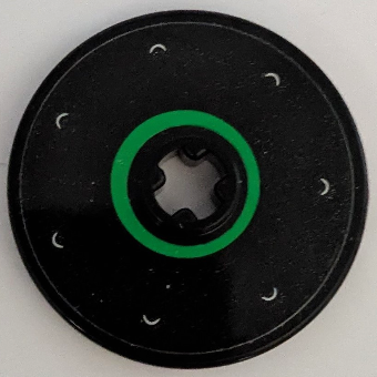 Lego Technic, Disk 3 x 3 with Bright Green Ring and 7 Curved Silver Lines Pattern (Sticker) - Set 42165