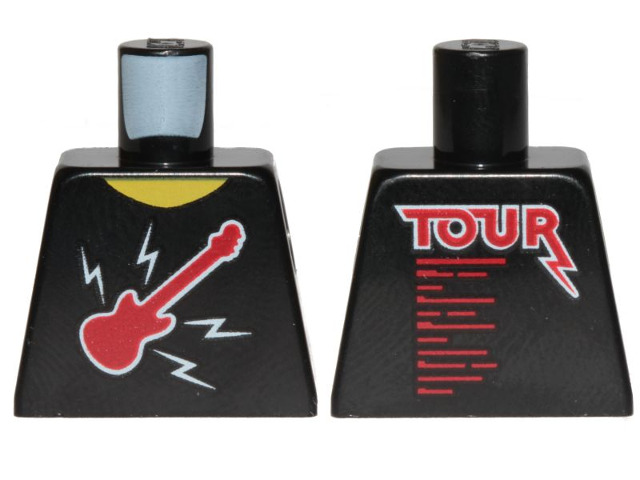 Lego Torso Sleeveless Top with Red Guitar, White Lightning Bolts and 'TOUR' on Back Pattern / Black