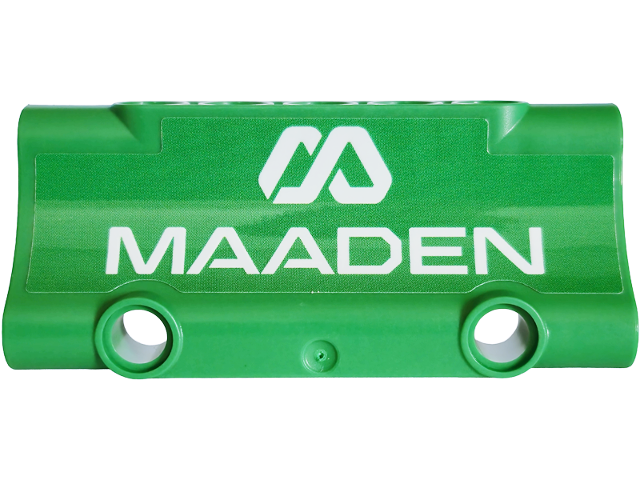 Lego Technic, Panel Inverted 7 x 3 with 2 Pin Holes through Panel Surface with White 'MAADEN' Logo Pattern (Sticker) - Set 42240