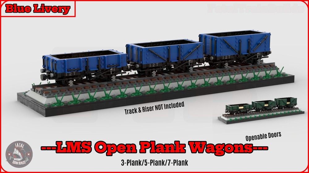 Lego (Blue) LMS Open Plank Wagons (8w)