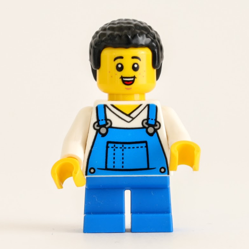 Lego Boy, Blue Overalls, Black Hair