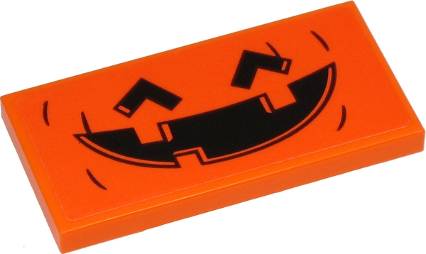 Lego Tile 2 x 4 with Orange and Black Pumpkin Jack O' Lantern Pattern (Sticker) - Set 40423 / Orange