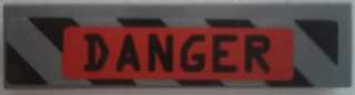Lego Tile 1 x 4 with 'DANGER' in Red Rectangle and Black Danger Stripes Pattern (Sticker) - Set 70163 / Dark Bluish Gray