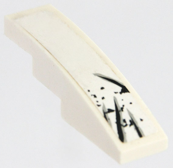 Lego Slope, Curved 4 x 1 with Black and Light Bluish Gray Scratches Pattern 2 (Sticker) - Set 70009 / White
