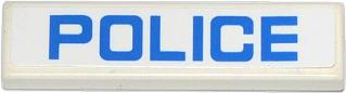 Lego Tile 1 x 4 with Blue 'POLICE' on White Background Pattern (Sticker) - Sets 60042 / 60044 / White