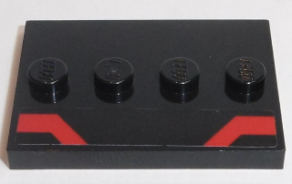 Lego Tile, Modified 3 x 4 with 4 Studs in Center with Red Angled Stripes Pattern (Sticker) - Set 75190