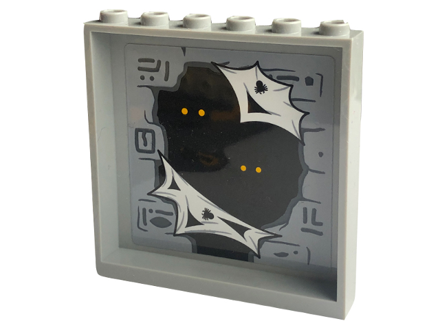 Lego Panel 1 x 6 x 5 with Spiders, Dark Bluish Gray Hieroglyphs and Bright Light Orange Eyes in Black Hole  Pattern (Sticker) - Set 77013