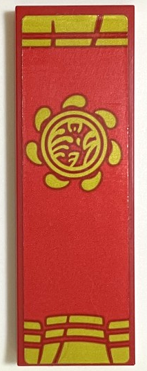 Lego Tile 2 x 6 with Flag with Gathers, Gold Hems and Circle Symbol Pattern (Sticker) - Set 71818 / Red