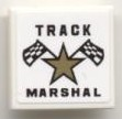 Lego Tile 2 x 2 with Star, Checkered Flags, and 'TRACK MARSHAL' Pattern (Sticker) - Set 8121