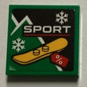 Lego Tile 2 x 2 with White 'SPORT' and Snowflakes, Bright Light Orange Snowboard and Red Price Tag Pattern (Sticker) - Set 60380