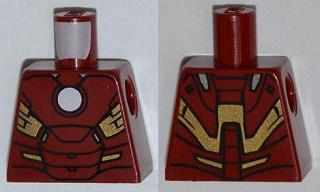 Lego Torso Armor with White Circle Arc Reactor, Gold Panels Pattern (Iron Man Mark 7) / Dark Red