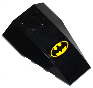 Lego Wedge 6 x 4 Triple Curved with Yellow Batman Logo Pattern (Sticker) - Set 76055 / Black