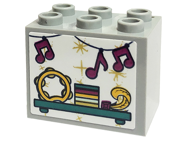 Lego Container, Cupboard 2 x 3 x 2 - Hollow Studs with Magenta Music Notes, Gold Stars and Tambourine Ring on Shelf Pattern (Sticker) - Set 41449