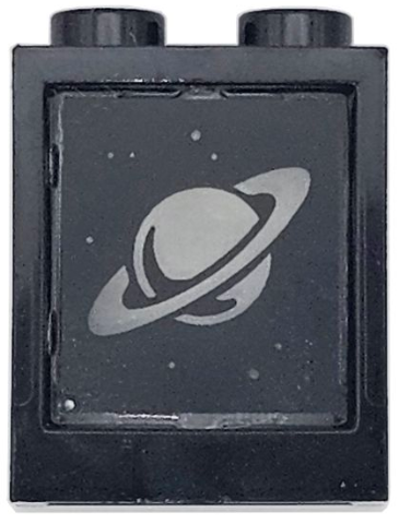 Lego Window 1 x 2 x 2 Flat Front with Trans-Clear Glass with Saturn and Dots on Black Background Pattern (60592 / 60601pb055)
