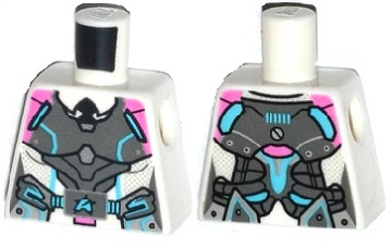 Lego Torso Female Gray, Pink and Medium Azure Body Armor with Ultra Agents Logo over Shirt and Black Tie Pattern / White