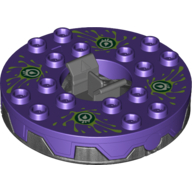 Lego Turntable 6 x 6 Round Pearl Titanium Base Serrated with Yellow, White and Dark Green Print (Ninjago Spinner)