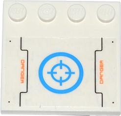 Lego Tile, Modified 4 x 4 with Studs on Edge with Orange 'DANGER', Dark Azure Target in Circle Pattern (Sticker) - Set 70709