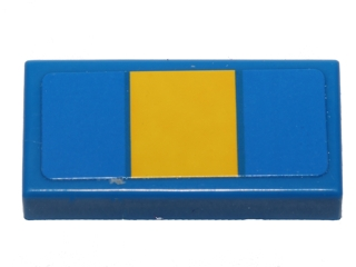 Lego Tile 1 x 2 with Yellow Stripe Pattern (Sticker) - Set 40192 / Blue