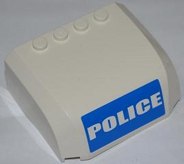 Lego Windscreen 5 x 6 x 2 Curved Top Canopy with 4 Studs with White 'POLICE' on Blue Background Pattern (Sticker) - Set 7288