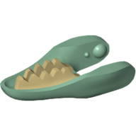 Lego Animal Body Part, Dinosaur, Raptor / Dilophosaurus Lower Jaw with Tan Teeth Print / Sand Green