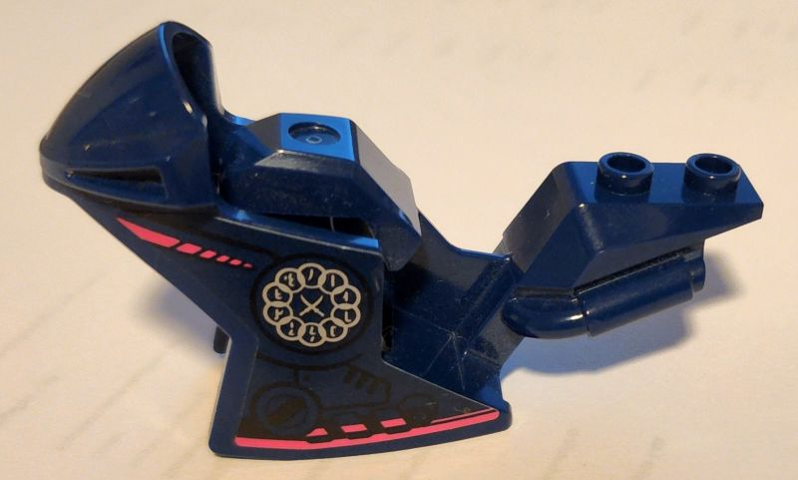 Lego Motorcycle Fairing, Racing (Sport) Bike with Silver Ten Rings Logo and Dark Pink Stripes Pattern on Both Sides (Stickers) - Set 76176 / Dark Blue