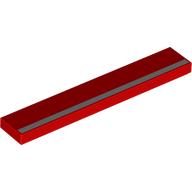 Lego Tile 1 x 6 with Silver Stripe Print / Red