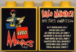 Lego Duplo, Brick 1 x 2 x 2 with LEGO Maniacs 1997 First Competition Pattern