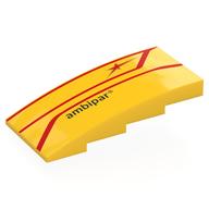 Lego Brick Curved 4 x 8 x 1 2/3 No Studs with Red Lines, Black 'ambipar' Print